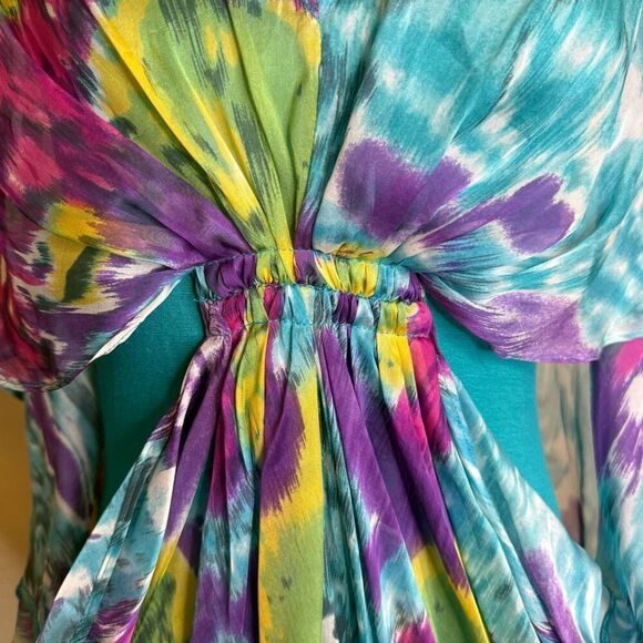 Gibson Teal Tank With Watercolor Silk Overlay Top Sz S - Picture 7 of 15